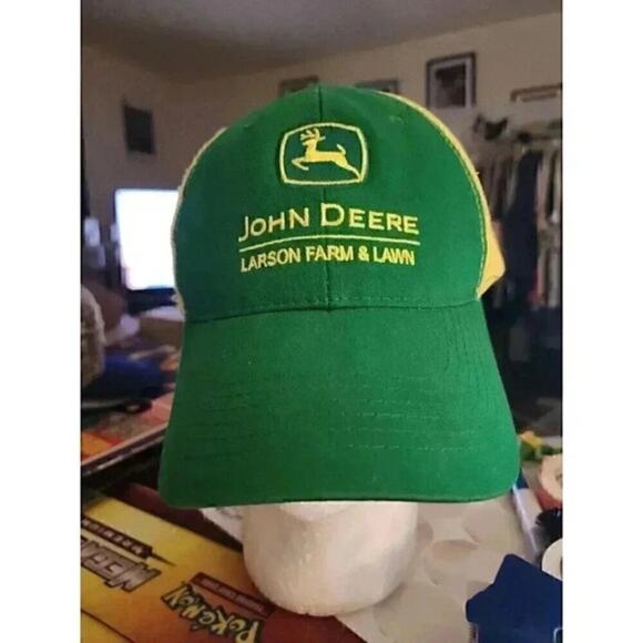 John Deere Mesh Trucker Hat Authentic Green Yellow Logo Cap - Picture 1 of 8
